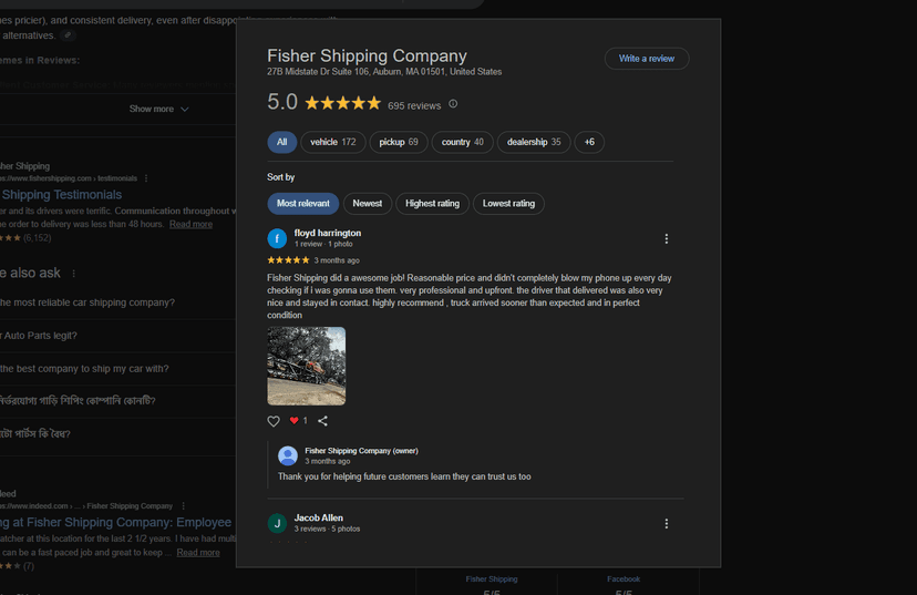 What Customers Say About Fisher Shipping Company