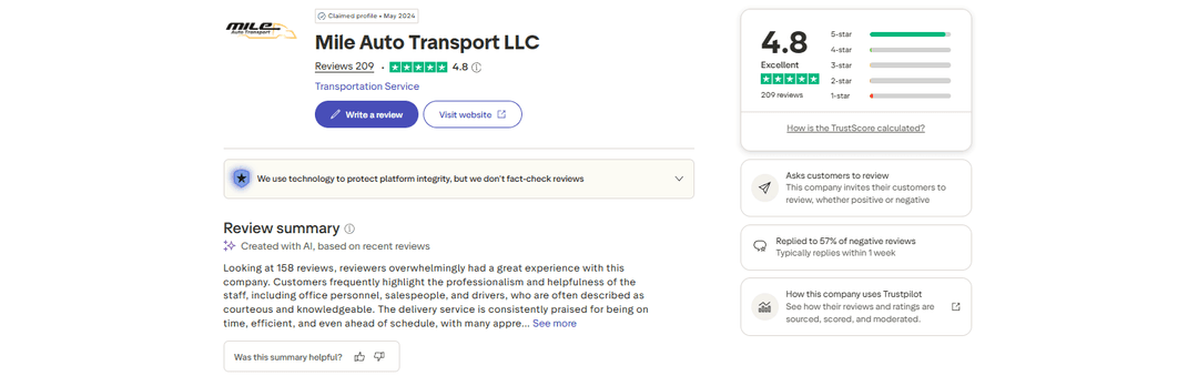 Mile Auto Transport LLC Trustpilot And Customer Service Reviews