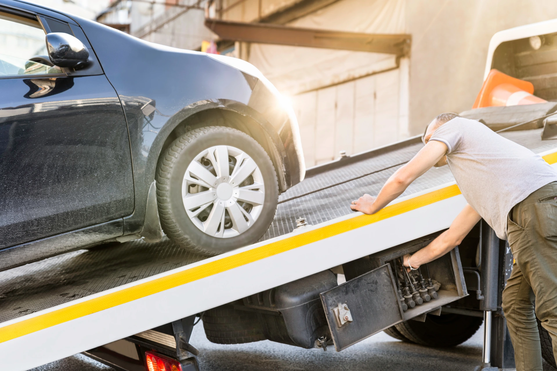 Imported vehicle being inspected at a U.S. customs checkpoint before legal clearance.
